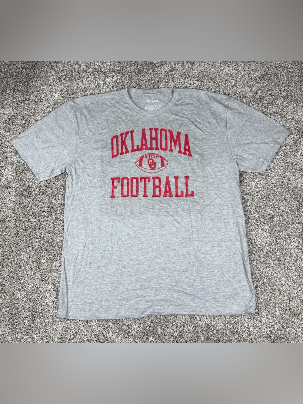 Sz XL Men’s Fanatics Oklahoma Sooners Football Graphic Short Sleeve Shirt Grey